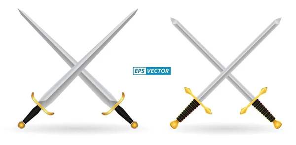 Conjunto Espada Guerrero Realista Con Escudo Metal Eps Vector — Archivo Imágenes Vectoriales
