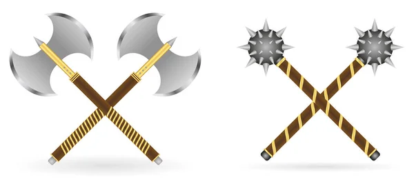 Set Realistic Sword Warrior Metal Shield Eps Vector — Archivo Imágenes Vectoriales