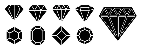 Set Diamond Outline Icon Diamond Gems Crystal Symbols Jewelry Gemstone — 图库矢量图片