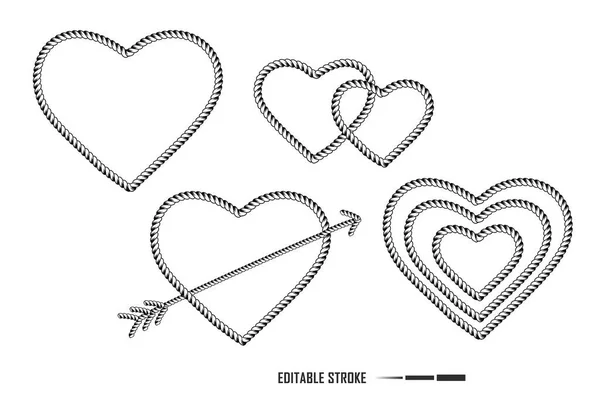 Set Rope Frame Isolated Nautical Rope Vintage Template Heart Rope — Vector de stock