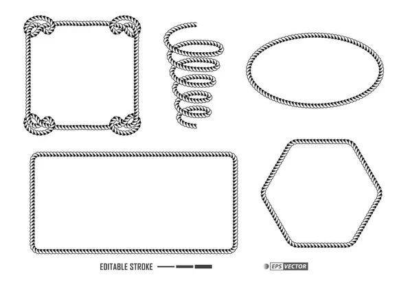 Set Rope Frame Isolated Nautical Rope Vintage Template Heart Rope — Vector de stock