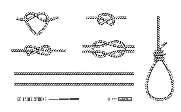 Set Rope Frame Isolated Nautical Rope Vintage Template Heart Rope — Vector de stock