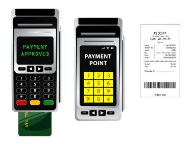set of realistic payment terminal methods or mobile banking payment with smartphone. eps vector
