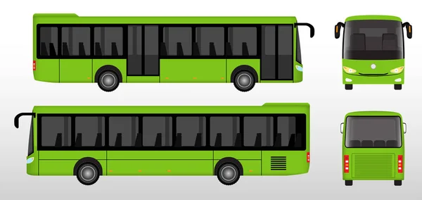 Set Realistic Passangers Bus Travel Bus Side View Front Back — Stock Vector