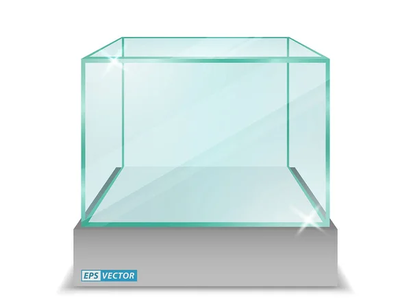 Realistic Empty Transparent Glass Box Empty Glas Cube Box Showcase — Stok Vektör