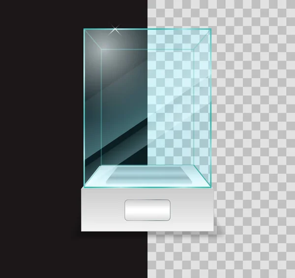 Realistic Empty Transparent Glass Box Empty Glas Cube Box Showcase — Archivo Imágenes Vectoriales