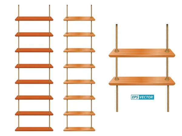 Set Realistic Wooden Stairs Metal Ladder Step Construction Needs Staircase — Archivo Imágenes Vectoriales