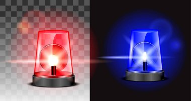 set of realistic flashing police siren or ambulance red blue flashing lamp or safety emergency light warning rescue. eps vector