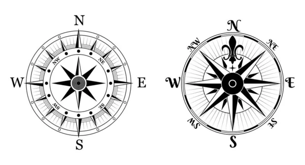 Set Wind Rose Compass Marine Isolated Nautical Navigation Sail Symbols — стоковый вектор