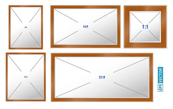Satz Von Holzrahmen Foto Mit Verhältnis Eps Vektor — Stockvektor