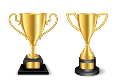 Gerçekçi altın kupa şampiyonu. vektör içer