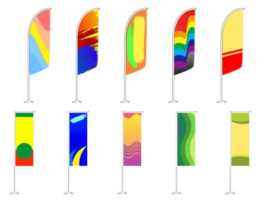 Gerçekçi beyaz bayrak ve tekstil sancak şablonu izole edildi. vektör içer