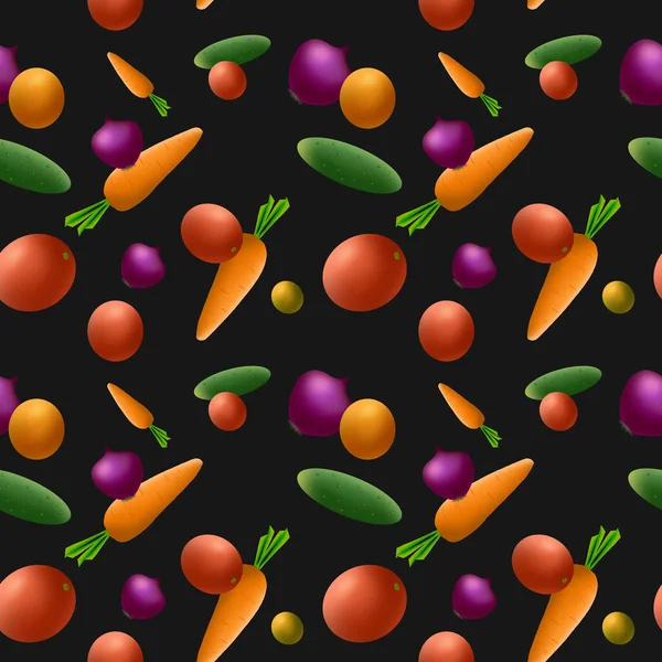 Seamless pattern of vegetables and fruit on a dark background. Seamless food background for gift wrapping paper. — Stock Photo, Image