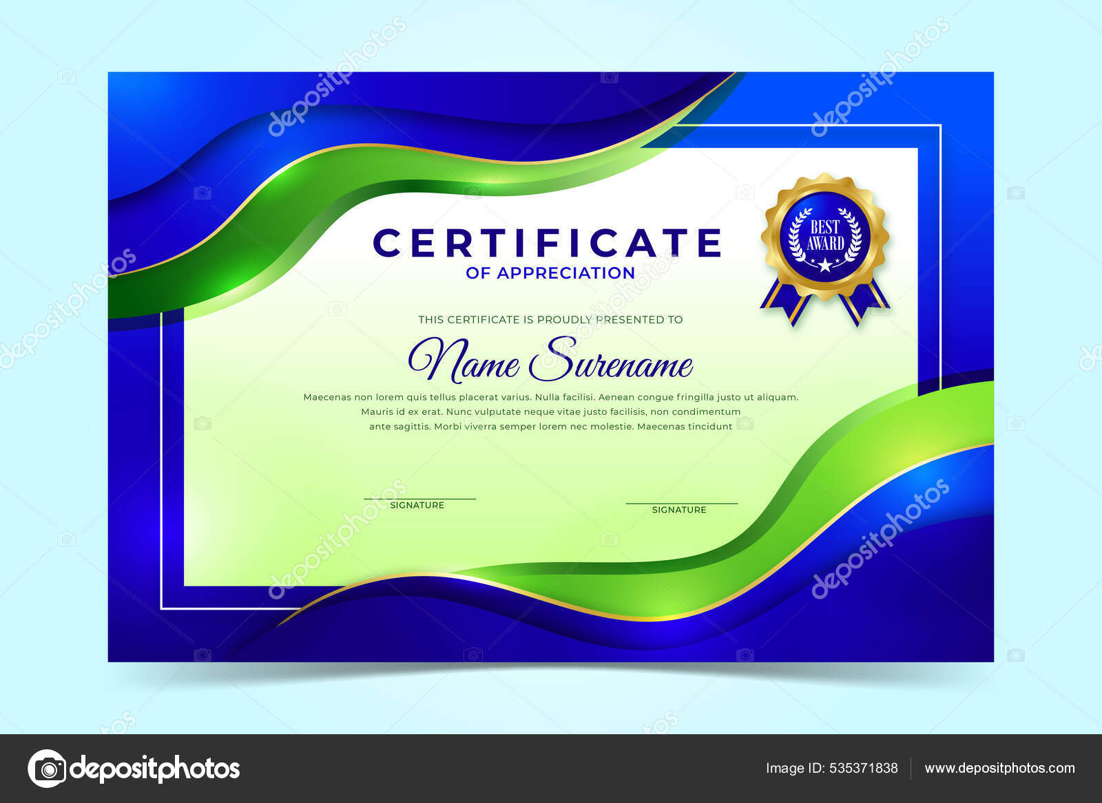 Elegant Certificate Template Blue Green Wavy Design Stock Vector by ©kinastira 535371838