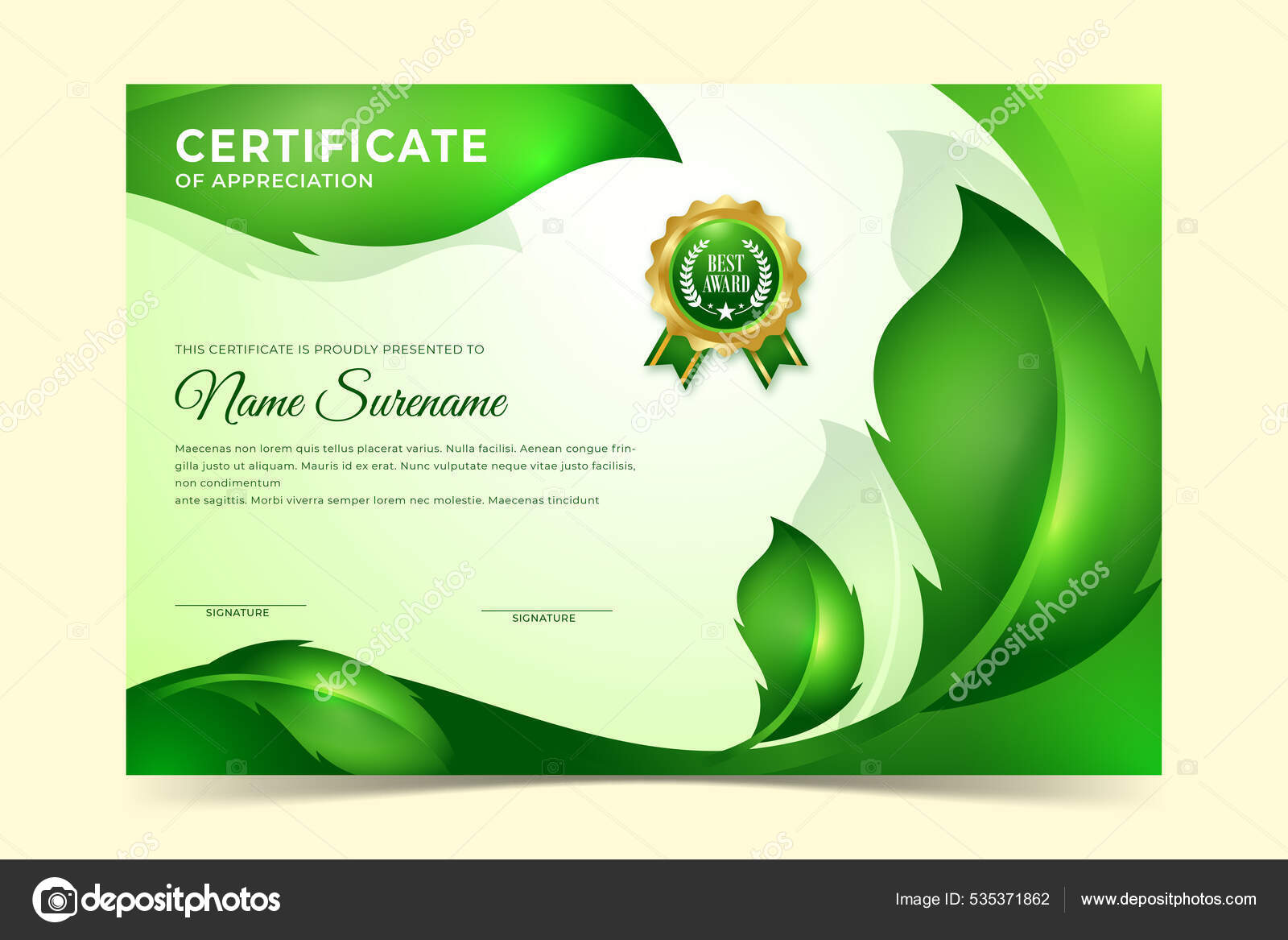 Environmental Certificate Template Abstract Leaves Design Stock Vector