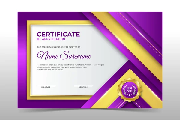 Modèle Certificat Réussite Dynamic Purple Élégant — Image vectorielle