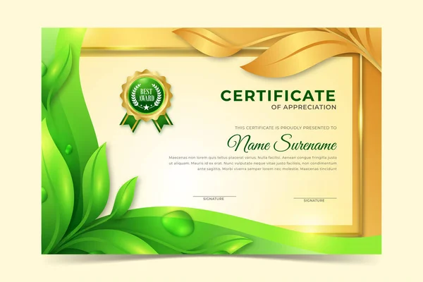 Plantilla Certificado Medioambiental Verde Dorado — Vector de stock