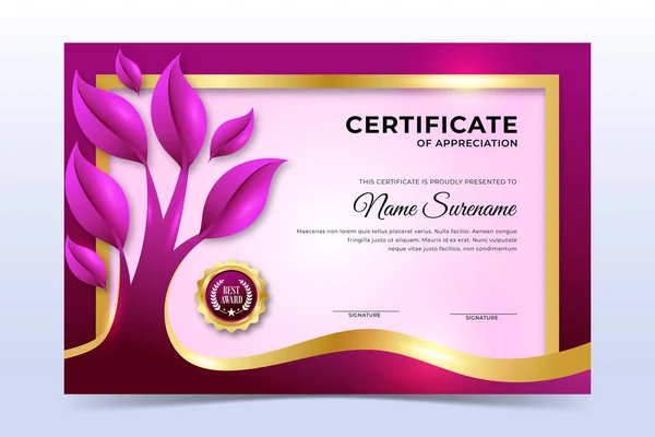 Modello Certificato Ambientale Rosa Viola — Vettoriale Stock