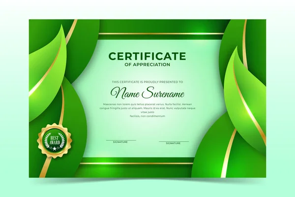 Čerstvé Zelené Listy Šablona Ekologického Certifikátu — Stockový vektor