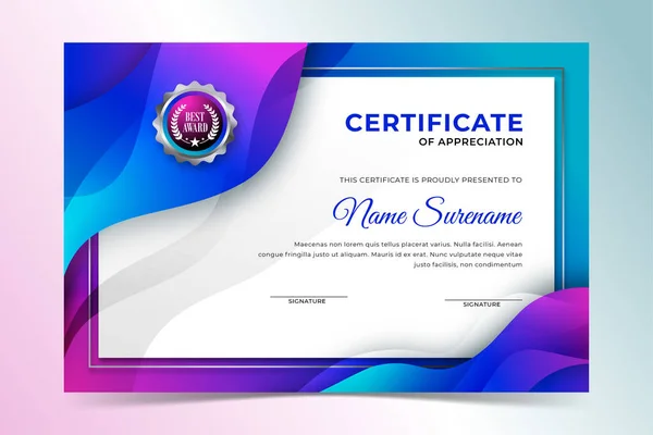 Modello Certificato Con Sfondo Sfumato Colorato — Vettoriale Stock