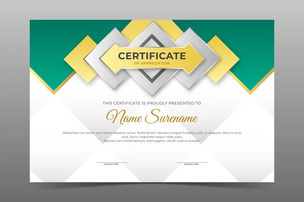 Certificate Template Design Abstract Golden Gray Triangle Square Design — Stock Vector