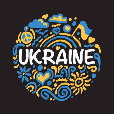 Ukrayna baskısı. Koyu arkaplanda mavi ve sarı. Vektör illüstrasyonu