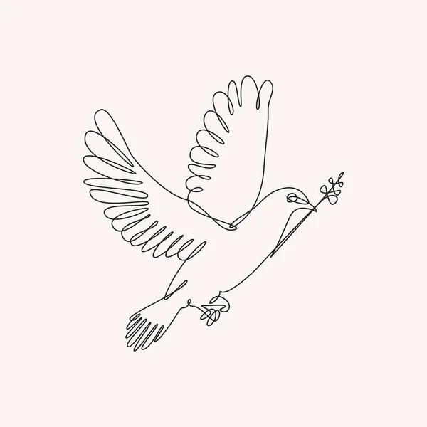 Peace Dove Carrying Olive Branch Vector Line Art — Stock Vector