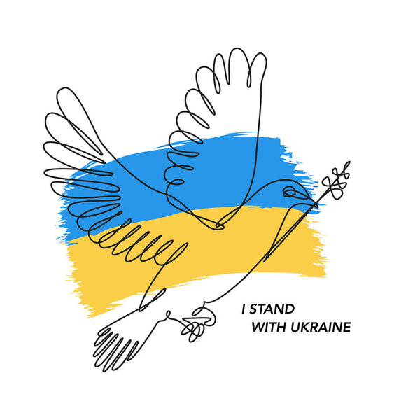 Стенд с плакатом Украины. Голубь как символ мира для Украины. Векторное искусство