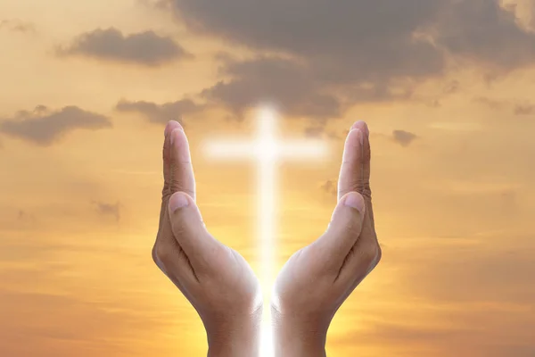 Hands Bless Cross Sky — Stock Photo, Image