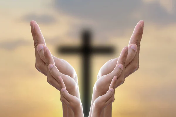 Hands Bless Cross Sky — Foto Stock