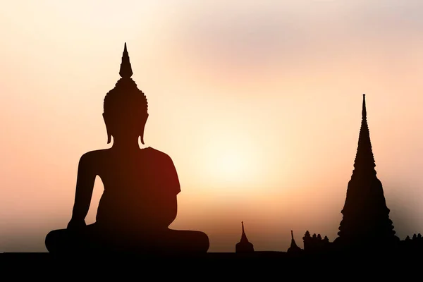 Big Buddha Silhouette Sunset Background Makha Bucha Day Vesak Day — Stockfoto