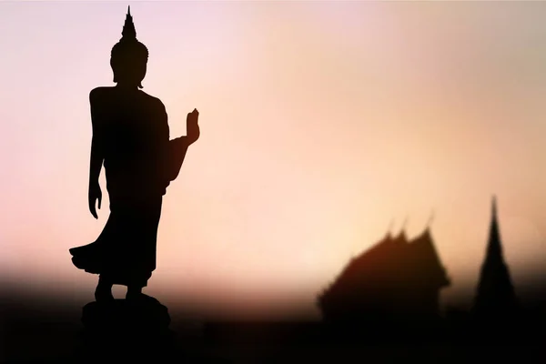 Nagy Buddha Sziluett Naplemente Háttér Makha Bucha Nap Vesak Nap — Stock Fotó