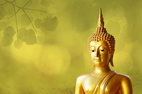 Makha Asanaha Visakha Bucha Day Arany Buddha Kép Bodhi Levelek — Stock Fotó