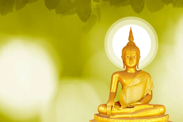 Makha Asanaha Visakha Bucha Day Obrázek Zlatého Buddhy Pozadí Listů — Stock fotografie