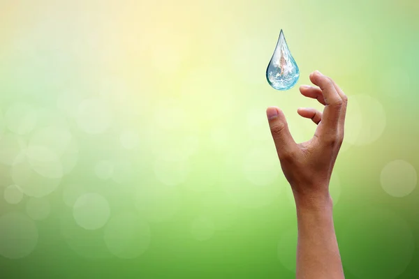 World Water Day Hands Waiting World Water Drop Shape Background — Foto Stock