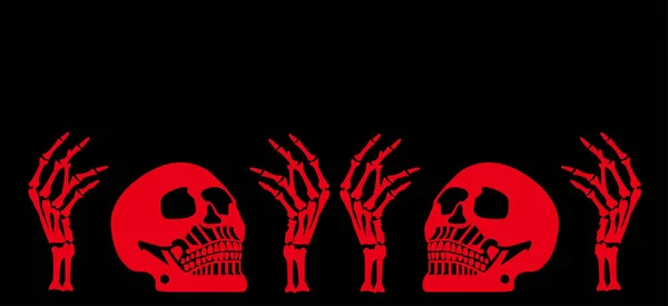 Crânes Noël Halloween Couleur Rouge Avec Les Mains Fond Noir — Image vectorielle