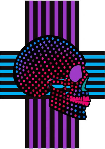 Çapraz Arkaplanda Kafatası Simgesi Yarım Ton Neon Rengi Moda Tasarımı — Stok Vektör