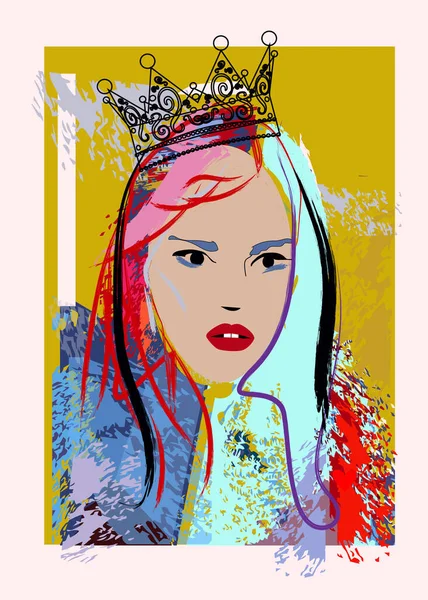 Princesa Chica Con Corona Ilustración Vectores Artísticos Colores Vivos — Vector de stock
