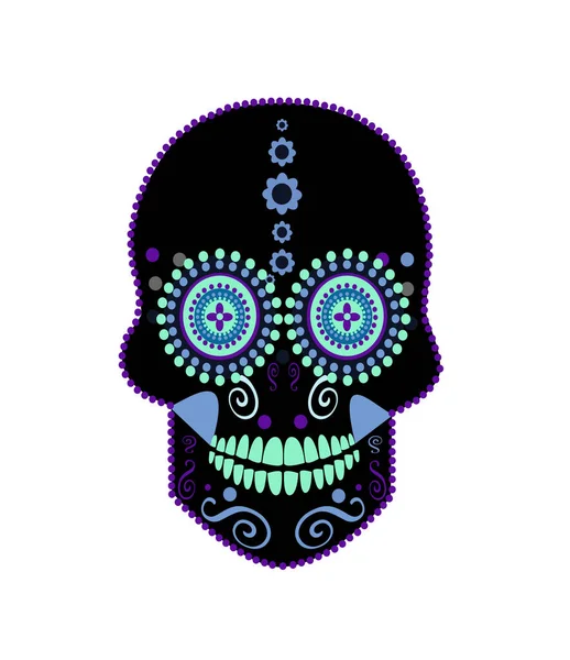 Mexican Skull Icon Mandala Eyes Blue Color Fashion Design Print — Stockvector