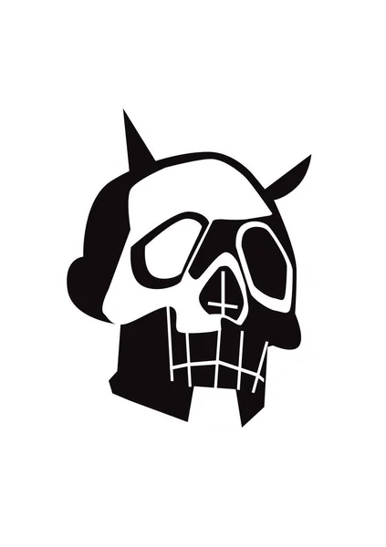 Black White Skull Icon Horns Inverted Cross Vector Illustration — Stockvector