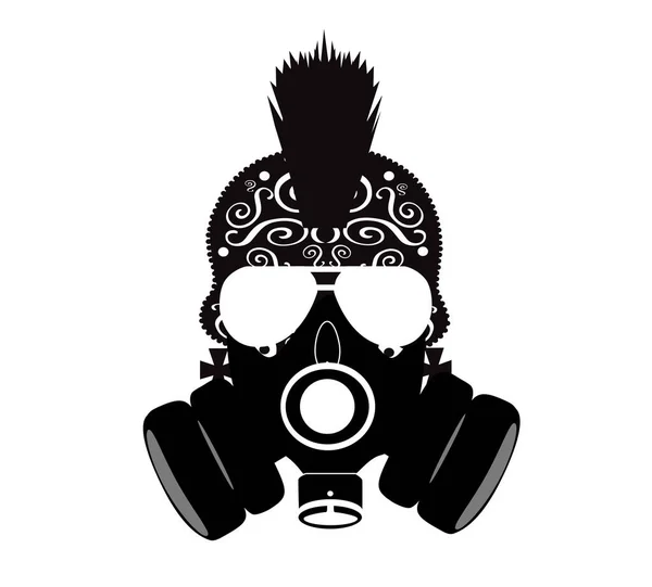 Gaz Maskeli Mohawklı Kafatası Simgesi Siyah Beyaz Vektör Illüstrasyonu — Stok Vektör