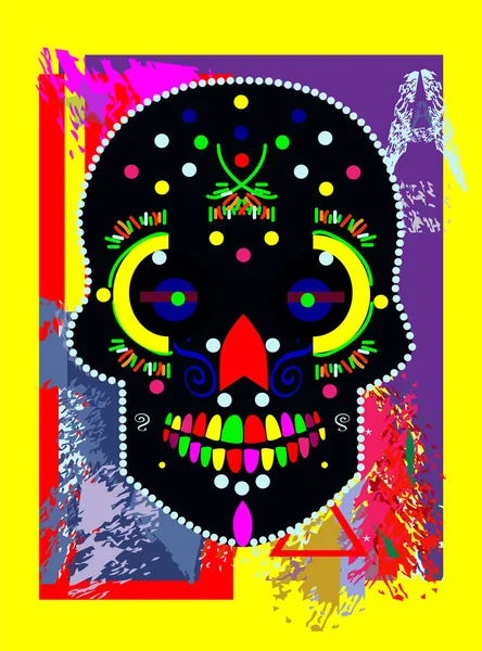 Couleurs Néon Crâne Squelette Avec Fond Vif Points Colorés Fond — Image vectorielle