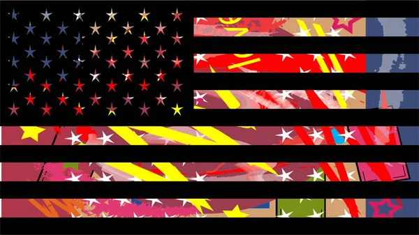 美国国旗涂鸦 五彩斑斓的流行艺术背景 — 图库矢量图片