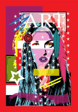 Bir kızın soyut sanat posteri, pop sanat grafitisi, şekil tasviri, insan portresi..
