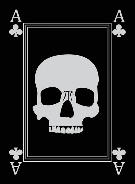 頭蓋骨のアイコンの装飾品と中指を上に持つポーカーカード 黒と白の背景 — ストックベクタ