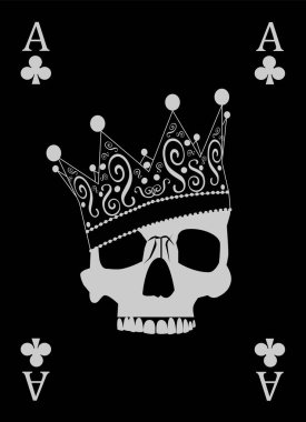 Crown, siyah beyaz renk vektör illüstrasyonlu Kart Kralı Kafatası 