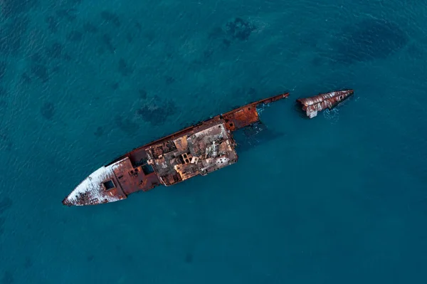 Sunken Shipwreck Reef Dry Cargo Ship Lies Bottom Port Side — Stockfoto