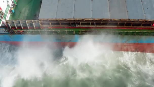 Large Seagoing Vessel Dry Cargo Ship Washed Ashore Strong Storm — Stock Video