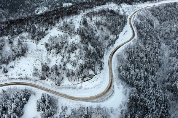 Highway Passes Pass Winter Top View Snowy Forest Winter Snow — Stock Photo, Image