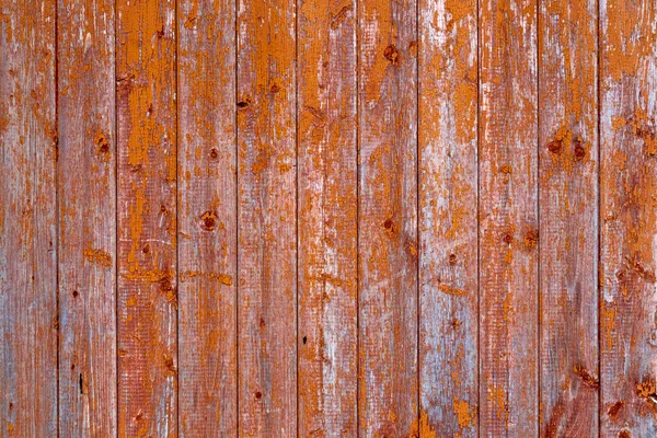 Eski Parçalanmış Turuncu Dikey Tahtaların Dokusu Boyanmış Ahşap Duvarın Arka — Stok fotoğraf